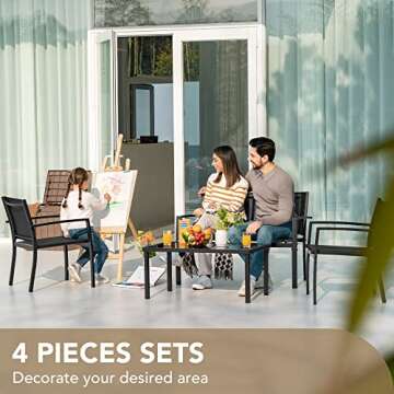 Devoko 4 Pieces Outdoor Patio Furniture Set with Glass Table - Modern Style