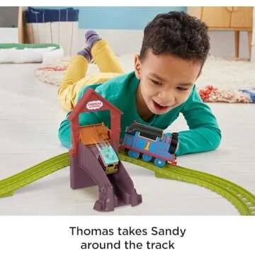 Thomas & Friends Motorized Toy Train Set Fix 'em Up Friends with Carly the Crane, Sandy the Rail Speeder & Thomas for Preschool Kids Ages 3+ Years ​