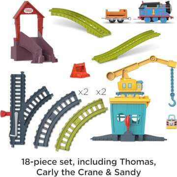 Thomas & Friends Motorized Toy Train Set Fix 'em Up Friends with Carly the Crane, Sandy the Rail Speeder & Thomas for Preschool Kids Ages 3+ Years ​