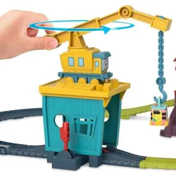 Thomas & Friends Motorized Toy Train Set Fix 'em Up Friends with Carly the Crane, Sandy the Rail Speeder & Thomas for Preschool Kids Ages 3+ Years ​