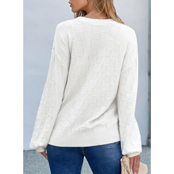 EVALESS Cardigan Sweaters for Women 2024 Fashion Trendy Lightweight Fall Cropped Chunky Checkered Knit Long Sleeve Open Front Cardigans Tops Outfits,White Small