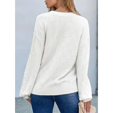 EVALESS Cardigan Sweaters for Women 2024 Fashion Trendy Lightweight Fall Cropped Chunky Checkered Knit Long Sleeve Open Front Cardigans Tops Outfits,White Small