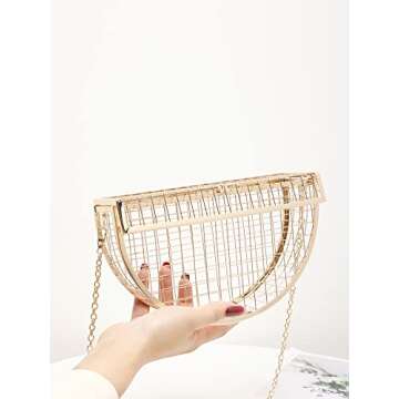 LETODE Women's Personality Features Semicircular Geometric Evening Bag Shoulder Horizontal Bag, Clutch Cage Bag (GOLD 02)