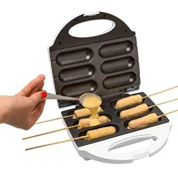 Corn Dog Maker- Perfect Hot Dogs on a Stick, Mozzarella Cheese Sticks, Cake Pops- Includes 50 Skewers & Recipes, Easy to Use Electric Nonstick Food Baker For Parties, Fryer for 6 Mini Treats, Fun Gift