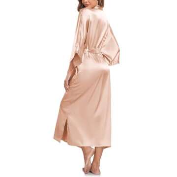 SIORO Women's Silk Robe Satin Kimono Lounge Bathrobe Long Bridesmaid Wedding Party Satin Robes Sleepwear with Pockets