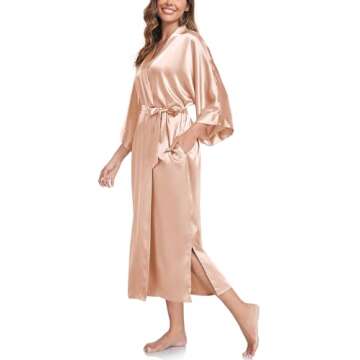 SIORO Women's Silk Robe Satin Kimono Lounge Bathrobe Long Bridesmaid Wedding Party Satin Robes Sleepwear with Pockets