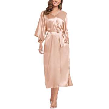 SIORO Women's Silk Robe Satin Kimono Lounge Bathrobe Long Bridesmaid Wedding Party Satin Robes Sleepwear with Pockets