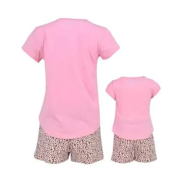 Pink Cheetah Mommy and Me Outfits Matching Mom Daughter Mothers Day Clothing Shirts Shorts Set (M)