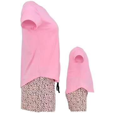 Pink Cheetah Mommy and Me Outfits Matching Mom Daughter Mothers Day Clothing Shirts Shorts Set (M)
