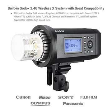 Godox AD600 Pro AD600Pro Outdoor Flash Strobe Light, 600Ws TTL Studio Flash Monolight, 2.4G 1/8000s HSS Speedlite, Powerful Li-ion Battery, Compatible for Canon Nikon Sony FUJIFILM Olympus Panasonic