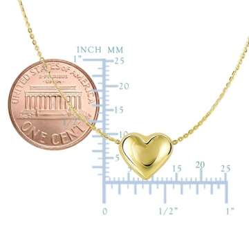 Jewelry Affairs 10K Real Gold Puffed Heart Pendant Necklace, 18" (Yellow Gold, 10K)