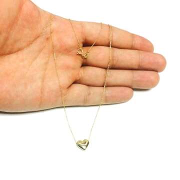 Jewelry Affairs 10K Real Gold Puffed Heart Pendant Necklace, 18" (Yellow Gold, 10K)