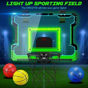 OKKIDY Mini Indoor Basketball Hoop, Light-up Basketball Hoop with Electronic LED Scoreboard, Small O...