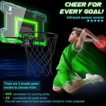 OKKIDY Mini Indoor Basketball Hoop, Light-up Basketball Hoop with Electronic LED Scoreboard, Small Outdoor Basketball Game Toys for 6, 7, 8, 9, 10, 12+ Year Old Girls Boys Kids Teen Adults, Idea Gifts
