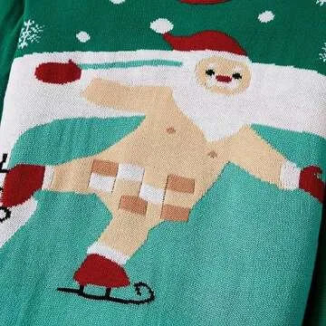 IFFEI Women Men Ugly Christmas Sweater Santa Funny Print Unisex Xmas Crewneck Knitted Pullover Sweaters Green-Santa L