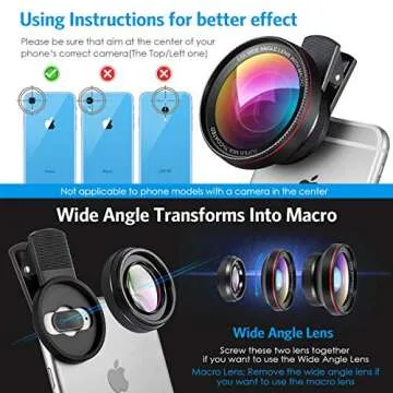 (New) Phone Camera Lens, 0.6X Super Wide Angle Lens, 15X Macro Lens, 2 in 1 Clip-On Cell Phone Lens Attachment Kit for iPhone, Samsung, Other Smartphones