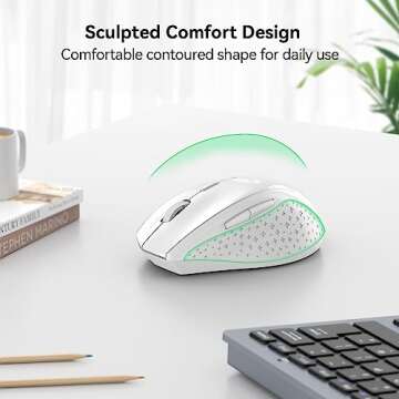 TECKNET Wireless Mouse, 2.4G USB Computer Mouse with 6-Level Adjustable 4800 DPI, 30 Months Battery, Ergonomic Grips, 6 Buttons Portable for PC, Chromebook, Mac - White