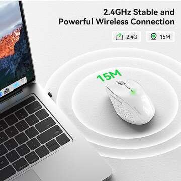 TECKNET Wireless Mouse, 2.4G USB Computer Mouse with 6-Level Adjustable 4800 DPI, 30 Months Battery, Ergonomic Grips, 6 Buttons Portable for PC, Chromebook, Mac - White