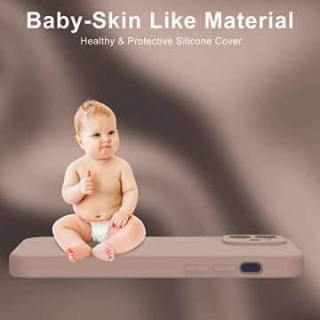 DEENAKIN Compatible with iPhone 12 Case with Screen Protector - Silky Silicone - Enhanced Camera Cover - 16ft Drop Tested - Slim Fit Protective Phone Case for Women Girls 6.1" - Light Brown