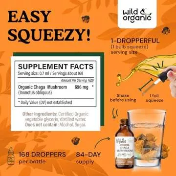 Wild & Organic Chaga Mushroom Drops - Immune Support with Chaga Extract - Liquid Mushroom Supplement for Immunity - Vegan, Sugar & Alcohol-Free Tincture - 4 fl oz