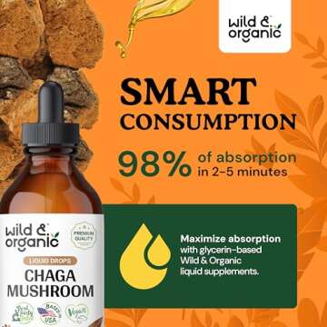 Wild & Organic Chaga Mushroom Drops - Immune Support with Chaga Extract - Liquid Mushroom Supplement for Immunity - Vegan, Sugar & Alcohol-Free Tincture - 4 fl oz