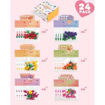 Jinsome 24 Pack Valentine's Flower Bouquets Building Blocks - Ideal for Kids Classroom Exchange, Par...