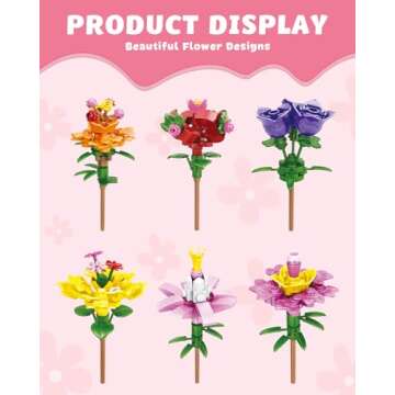 Jinsome 24 Pack Valentine's Flower Bouquets Building Blocks - Ideal for Kids Classroom Exchange, Party Favors, and School Gifts, includes Greeting Cards & Variety Designs for Boys and Girls