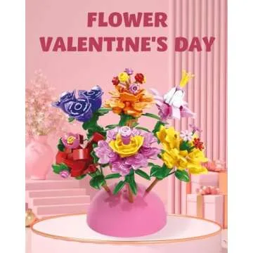 Jinsome 24 Pack Valentine's Flower Bouquets Building Blocks - Ideal for Kids Classroom Exchange, Party Favors, and School Gifts, includes Greeting Cards & Variety Designs for Boys and Girls