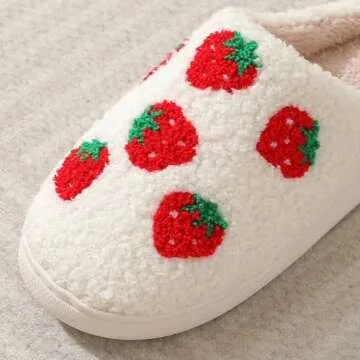 Abubbi Fuzzy Cute Fruit Slippers for Women with Thick and Soft Plush Fleece Winter House shoes (Strawberry,8.5-9.5,8.5,9.5)