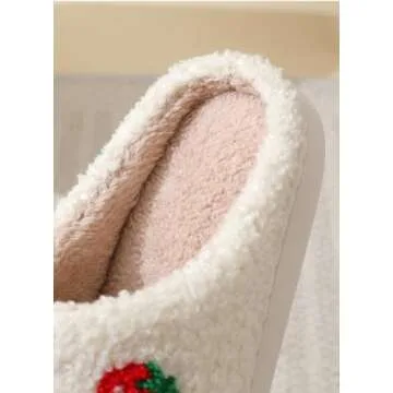 Abubbi Fuzzy Cute Fruit Slippers for Women with Thick and Soft Plush Fleece Winter House shoes (Strawberry,8.5-9.5,8.5,9.5)