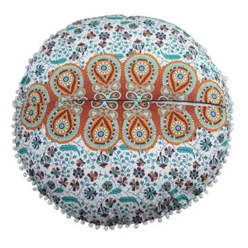 Trade Star Large 32" Round Cushion Cover Decorative Mandala Pillow Sham Case Indian Bohemian Ottoman Pouf Cover Pom Pom Pillow Case Outdoor Cushion Cover for Home Decor (Pattern 6)