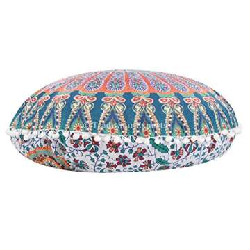 Trade Star Large 32" Round Cushion Cover Decorative Mandala Pillow Sham Case Indian Bohemian Ottoman Pouf Cover Pom Pom Pillow Case Outdoor Cushion Cover for Home Decor (Pattern 6)