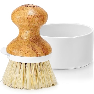 SUBEKYU Bamboo Dish Brush, Kitchen Dish Scrubber Brush with Soap Dispenser, Natural Wooden Dishwashi...