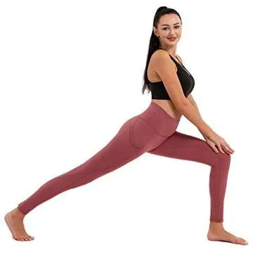 BROMEN Women’s High Waisted Yoga Pants with Pockets Leggings for Women Buttery Soft Work Out Pants Tummy Control Red Pink S