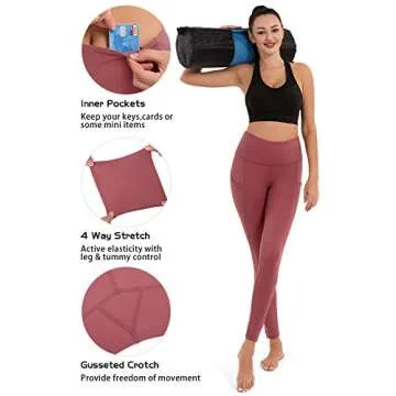 BROMEN Women’s High Waisted Yoga Pants with Pockets Leggings for Women Buttery Soft Work Out Pants Tummy Control Red Pink S