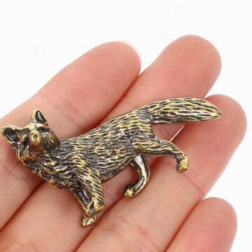 Homoyoyo Mini Fox Figurine Tiny Brass Animal Figure Fengshui Wealth Statue Vintage Animal Sculpture for Home Office Car Dashboard Tea Table Decor
