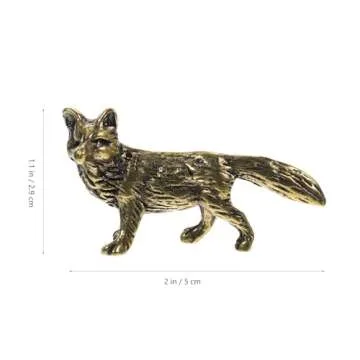 Homoyoyo Mini Fox Figurine Tiny Brass Animal Figure Fengshui Wealth Statue Vintage Animal Sculpture for Home Office Car Dashboard Tea Table Decor