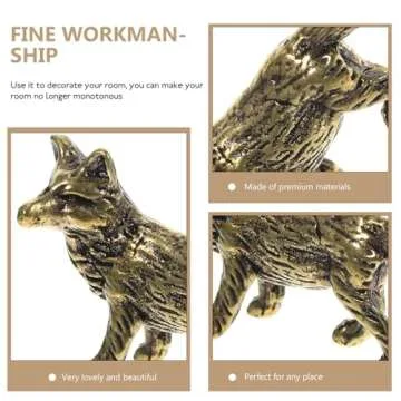 Homoyoyo Mini Fox Figurine Tiny Brass Animal Figure Fengshui Wealth Statue Vintage Animal Sculpture for Home Office Car Dashboard Tea Table Decor