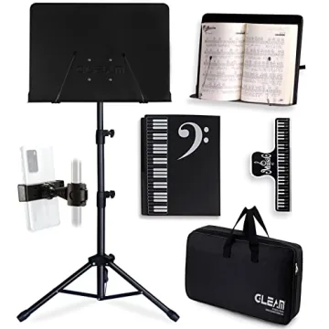 GLEAM Full Metal Sheet Music Stand with Carrying Bag & Phone Holder