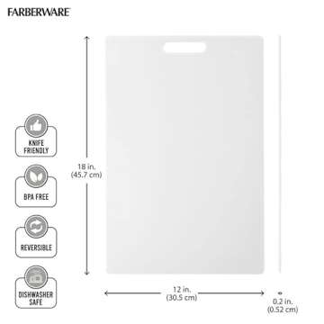 Farberware Extra-Large Plastic Cutting Board, Dishwasher- Safe Poly Chopping Board for Kitchen Meal Prep with Easy Grip Handle, 12-inch by 18-inch, White