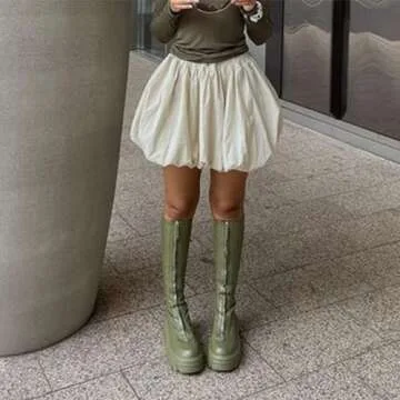 Women Vintage Mini Lantern Skirt Cottage Loose Fit Elastic Waist Short Puff Skirt 00s Fairy Y2K Cute Bubble Bottoms (A White Lantern Mini Skirts, L)