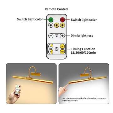 lsvgoe 23" Wireless Picture Lights, Rechargeable Battery Art Display Light with Remote Control, Dimmable/Timer Off Dartboard Light, 3 Lighting Modes Full Metal Painting Display Lights(Gold)