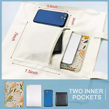 BeeGreen Carnation Canvas Tote Bag With 2 Inner Pockets Floral Canvas Bag Mother's Day Gift Bag 12 o...