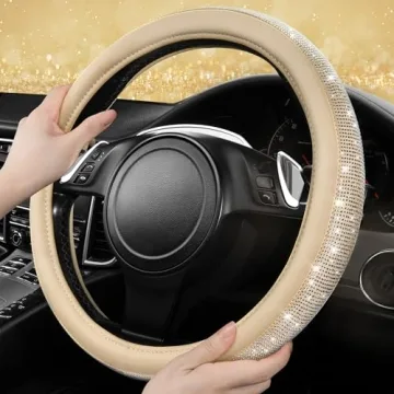 Bling Diamond Beige Leather Steering Wheel Cover