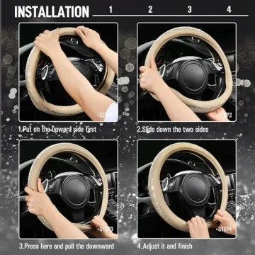 Bling Diamond Beige Leather Steering Wheel Cover
