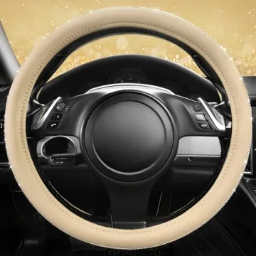 Bling Diamond Beige Leather Steering Wheel Cover