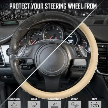 Bling Diamond Beige Leather Steering Wheel Cover