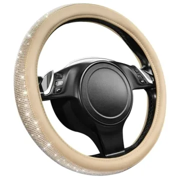 Bling Diamond Beige Leather Steering Wheel Cover