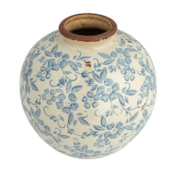 Elegant Creative Co-Op Terracotta Vase with Blue Pattern