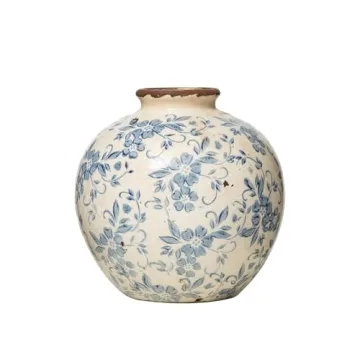 Elegant Creative Co-Op Terracotta Vase with Blue Pattern